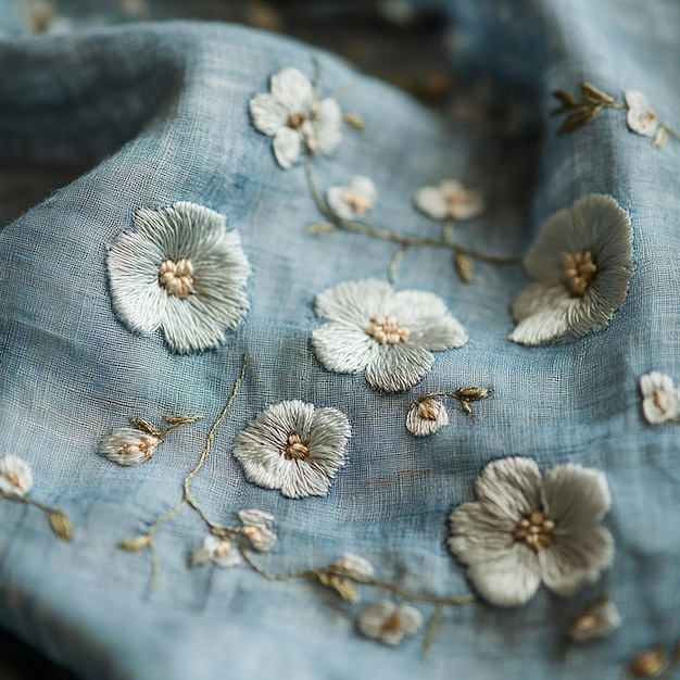 haftowany detal na tkaninie